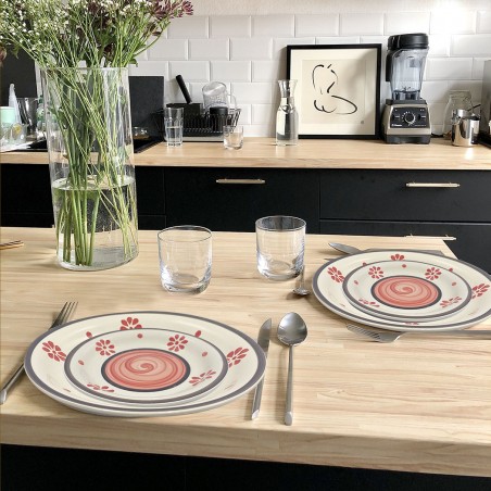 Servizio Tavola 18 pz linea FELICIA 403003 Piatti Fondi Piani e per Dessert gres