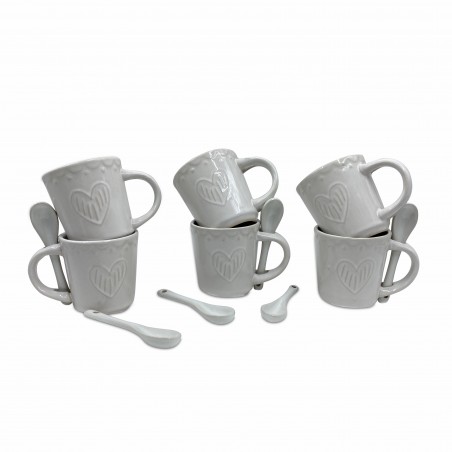 Servizio di Caffè Linea Felicia 100044 CUORE Ceramica 6 Tazzine e 6 Cucchiaini