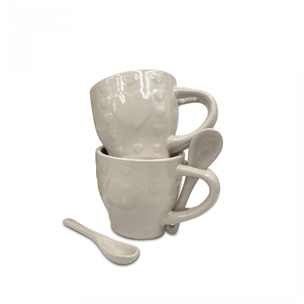 Servizio Caffè Linea Felicia 100049 Pois Cuori Ceramica 6 Tazzine e 6 Cucchiaini