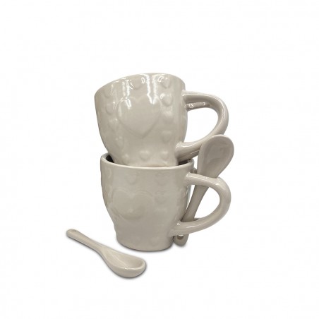 Servizio Caffè Linea Felicia 100049 Pois Cuori Ceramica 6 Tazzine e 6 Cucchiaini