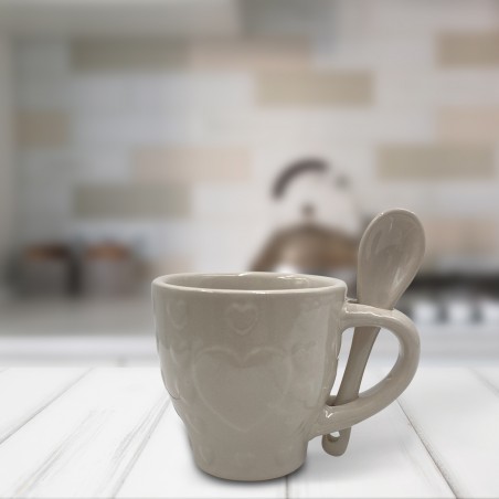 Servizio Caffè Linea Felicia 100049 Pois Cuori Ceramica 6 Tazzine e 6 Cucchiaini