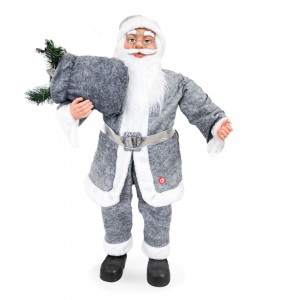 Babbo Natale Vestito Grigio 144205 Addobbo Natalizio 90H cm con Musica e Luci