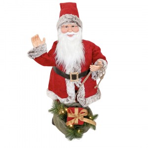 Babbo Natale Rosso e Grigio 144207 Addobbi 80H cm con Suono Luci e Movimento