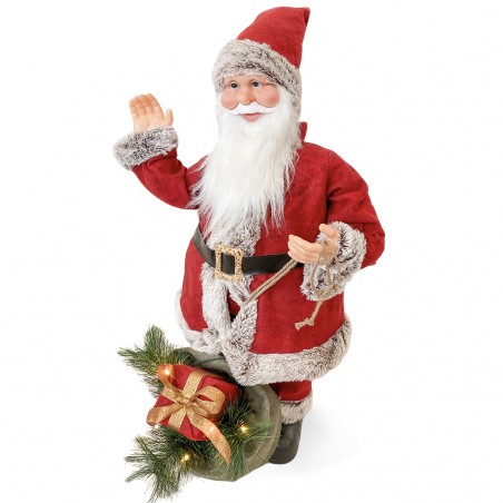 Babbo Natale Rosso e Grigio 144207 Addobbi 80H cm con Suono Luci e Movimento