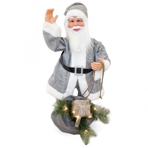 Babbo Natale Vestito Grigio 144209 Addobbi 80H cm con Suono Luci e Movimento