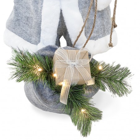 Babbo Natale Vestito Grigio 144209 Addobbi 80H cm con Suono Luci e Movimento