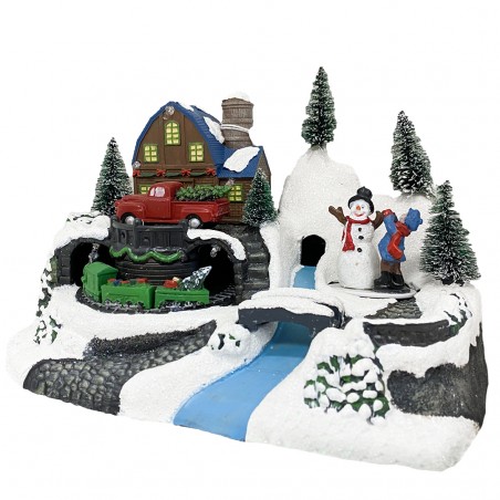 Villaggio Natalizio 243010 Natale con Pupazzo Luci Suoni Movimento 24x16x17 cm