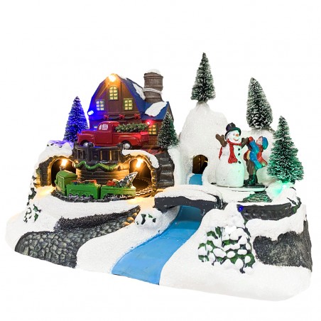 Villaggio Natalizio 243010 Natale con Pupazzo Luci Suoni Movimento 24x16x17 cm