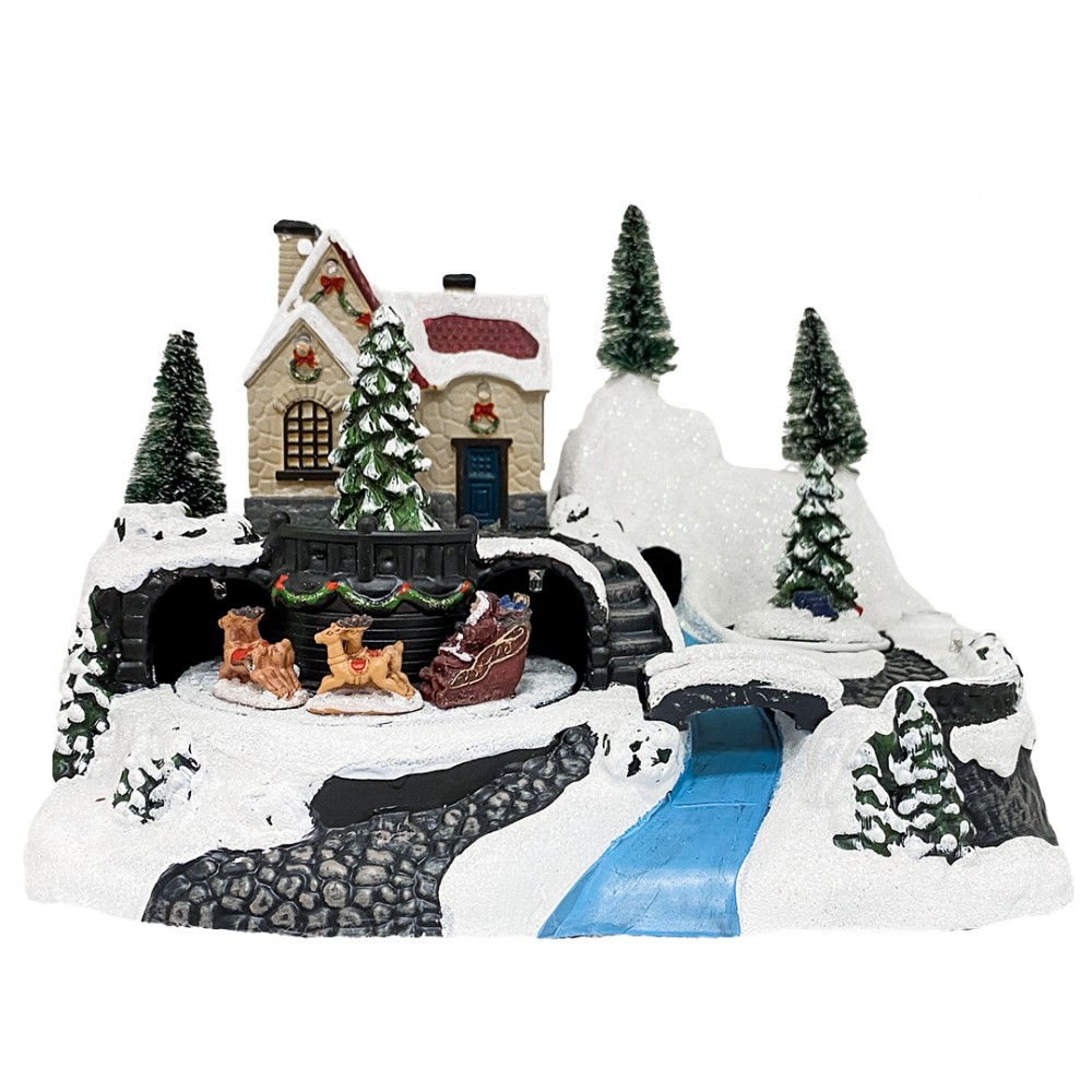 Villaggio Natalizio Slitta 243011 Natale con Luci Suoni e Movimento 24x16x17 cm