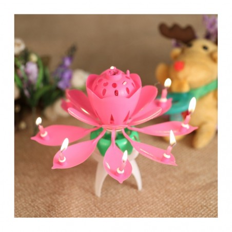 4 Pz Candela A Forma Di Fiore Musicale 54544 Con Effetti Sonori E Ruotante ROSA