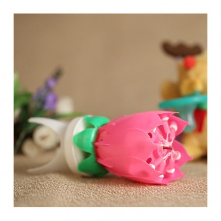 4 Pz Candela A Forma Di Fiore Musicale 54544 Con Effetti Sonori E Ruotante ROSA