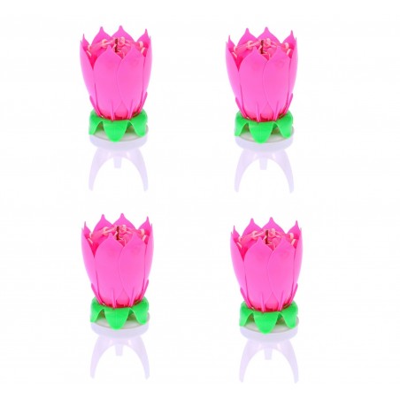4 Pz Candela A Forma Di Fiore Musicale 54544 Con Effetti Sonori E Ruotante ROSA