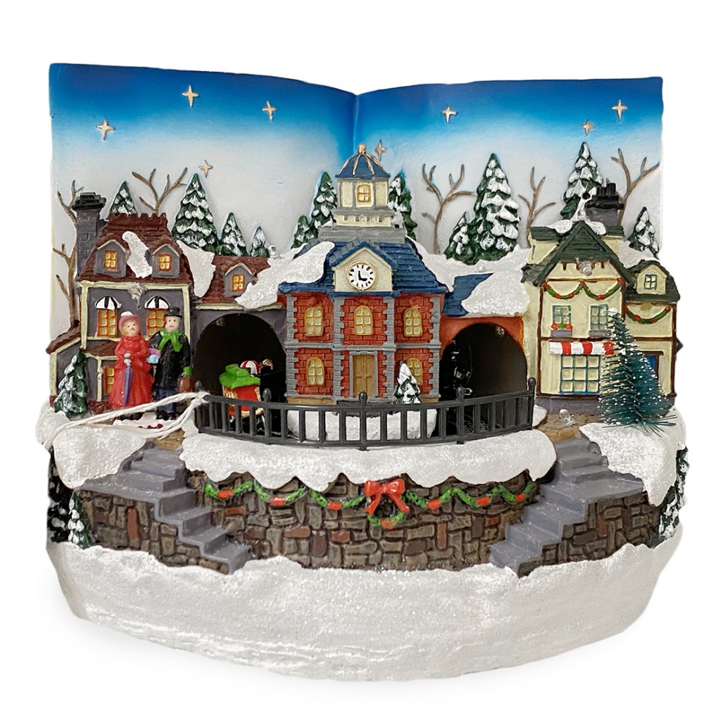 Image of Villaggio Natalizio Libro 361017 Decorazione Natale Luci Suoni Movimento 18x24cm052