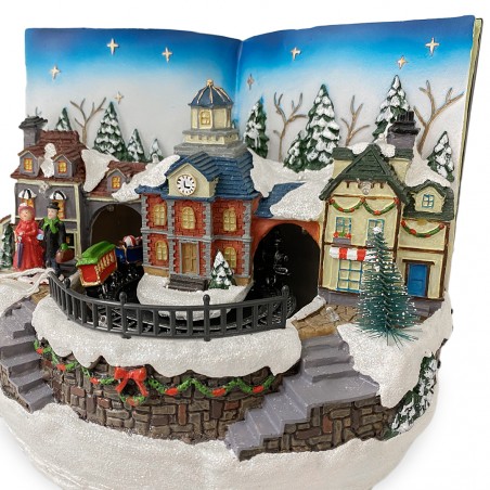 Villaggio Natalizio Libro 361017 Decorazione Natale Luci Suoni Movimento 18x24cm