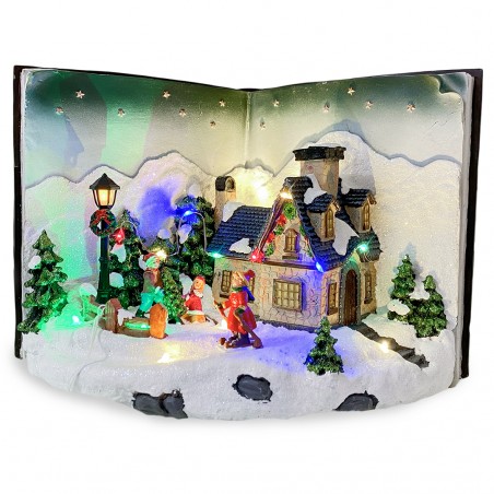 Villaggio Natalizio Libro GRIGIO 361019 con Luci Suoni Movimento 31Lx19Px21H cm