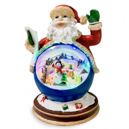 Babbo Natale in Resina 361025 con Luci Musica e Movimento con Scenario Natalizio