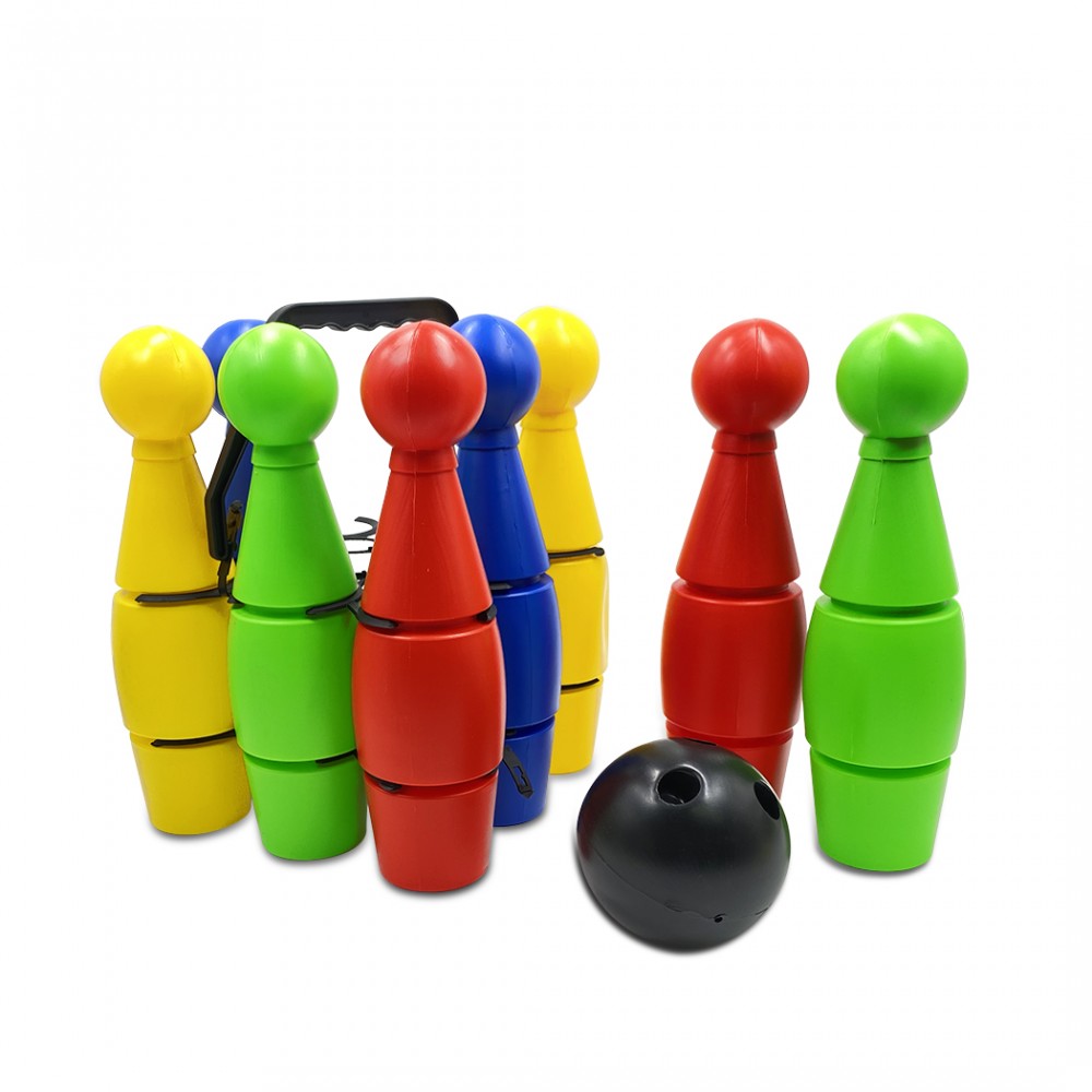 Set bowling spiaggia art. 221754 con 8 birilli e 1 palla nera in plastica