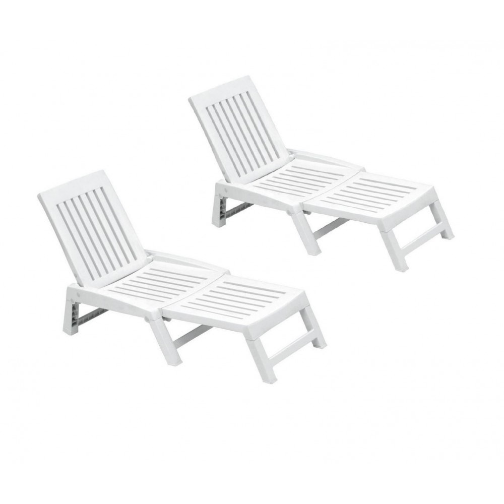 Set 2 pz Lettini ORFEO Sdraio In Resina 177x61x85cm Arredamento Giardino Bianco