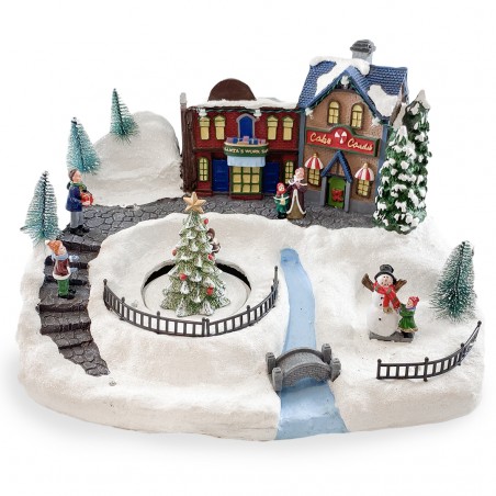 Villaggio Natalizio Innevato 361038 Giostra con Luci Suoni Movimento 37x21x27 cm