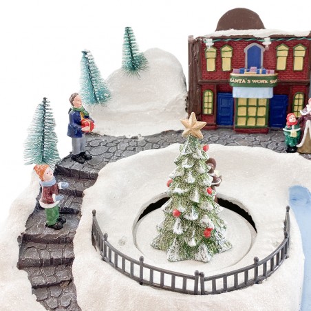 Villaggio Natalizio Innevato 361038 Giostra con Luci Suoni Movimento 37x21x27 cm
