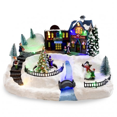 Villaggio Natalizio Innevato 361038 Giostra con Luci Suoni Movimento 37x21x27 cm