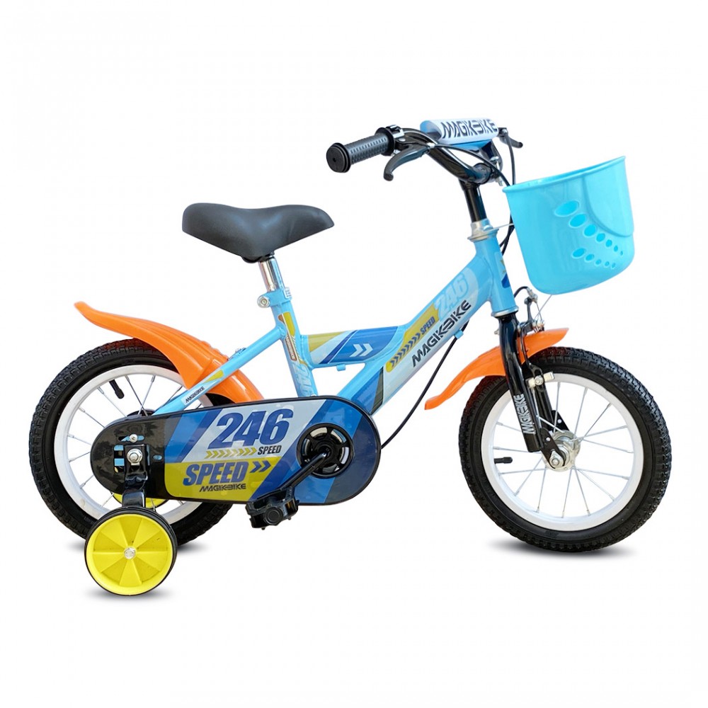 Bicicletta Magic per bambini B063 taglia 12 cestino rotelle età 3-5 anni BLU