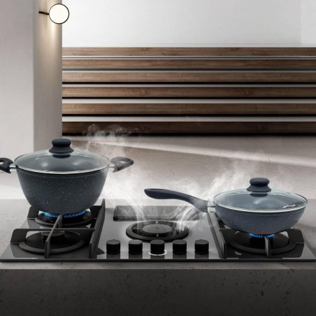 Batteria 14 pz DGBAVARIA 255019 pentole e padelle in Pietra con Mestoli NERO