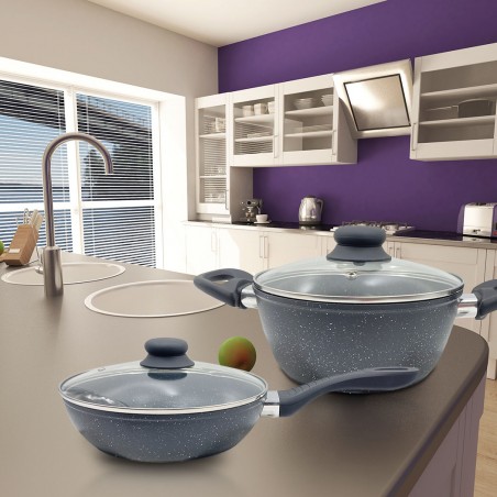 Batteria 14 pz DGBAVARIA 255019 pentole e padelle in Pietra con Mestoli NERO