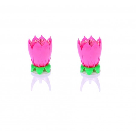 2 Pz Candela A Forma Di Fiore Musicale 54544 Effetti Sonori E Ruotante ROSA