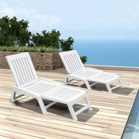 Set 2 pz Lettini ORFEO Sdraio In Resina 177x61x85cm Arredamento Giardino Bianco