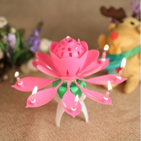 2 Pz Candela A Forma Di Fiore Musicale 54544 Effetti Sonori E Ruotante ROSA