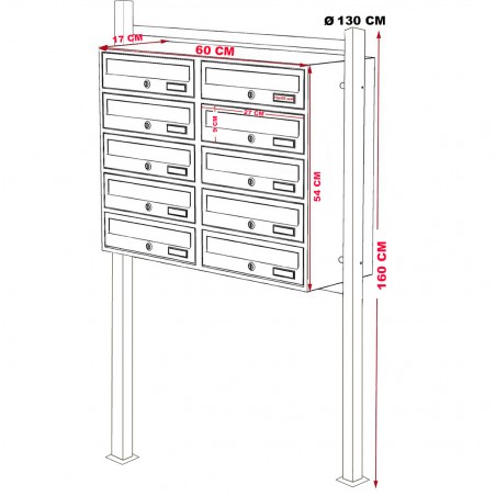 Cassetta postale condominiale 10 posti con supporto 160x60x17 cm BIANCO