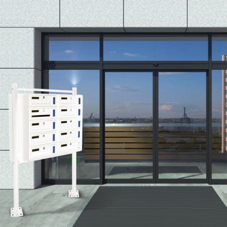 Cassetta postale condominiale 10 posti con supporto 160x60x17 cm BIANCO