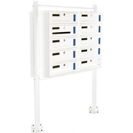 Cassetta postale condominiale 10 posti con supporto 160x60x17 cm BIANCO