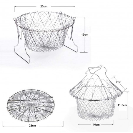Cestello Profondo per Friggere Colino Scolapasta Pieghevole in Acciaio