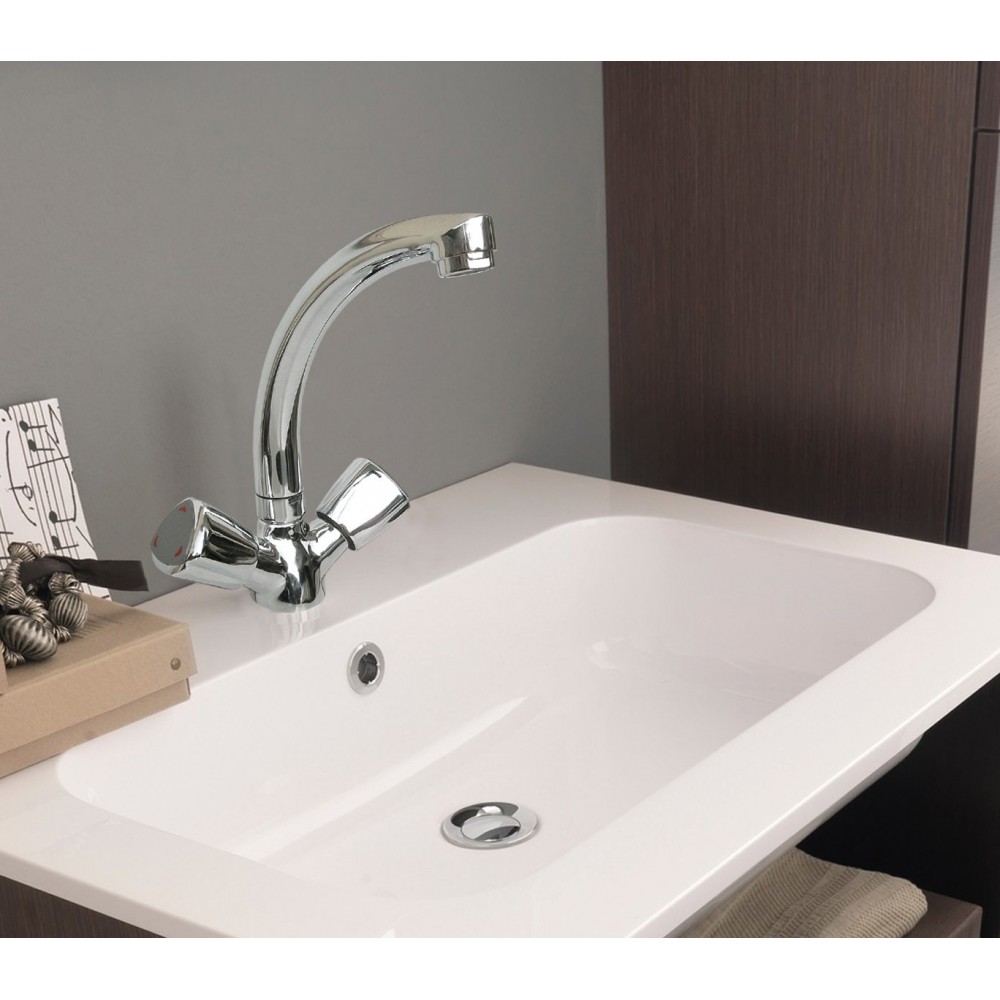 Miscelatore rubinetto in acciaio cromato 70605 con doppio miscelatore a pomello canna alta