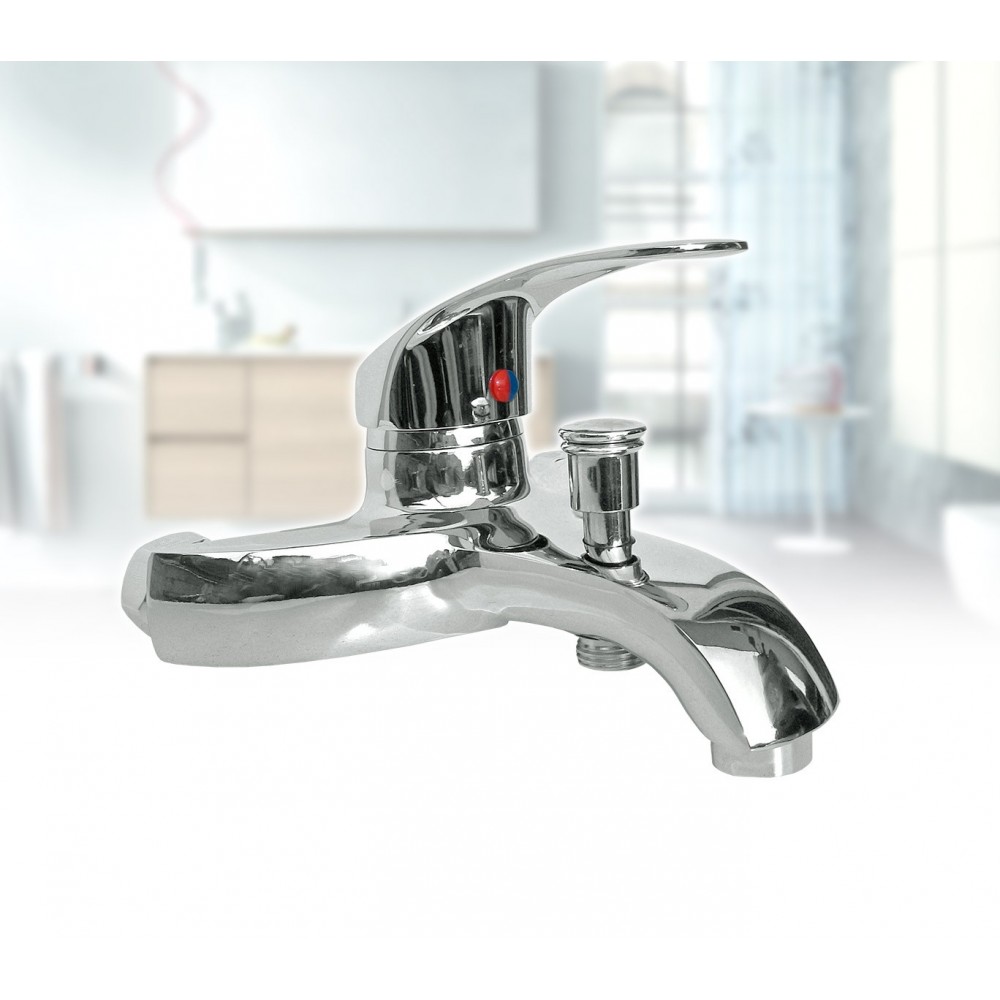 Miscelatore rubinetto per vasca universale in acciaio cromato monocomando con attacco doccino