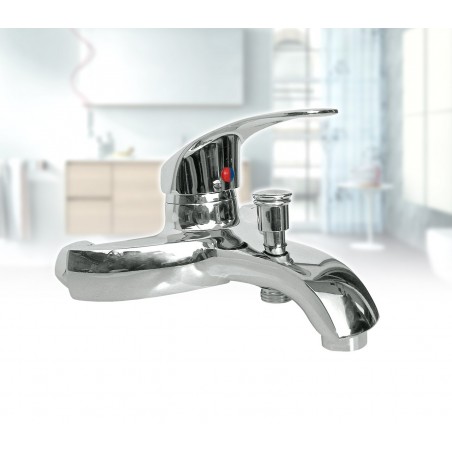 Miscelatore rubinetto per vasca universale in acciaio cromato monocomando con attacco doccino