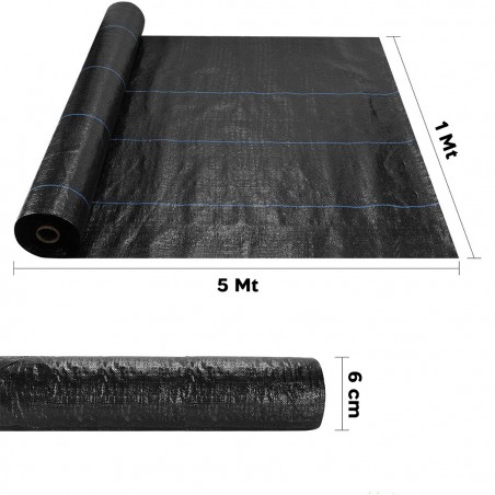Rotolo per Pacciamatura 518731 Telo in Plastica per Orto NERO Antierbacce 1x5mt
