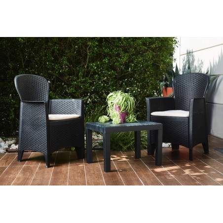 Salottino per Interno ed Esterno AKITA Grigio polyrattan 2 poltrone e Tavolino