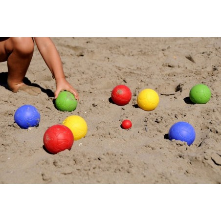 Set di bocce con 8 sfere in 4 colori diversi in plastica 010637 boccino bianco