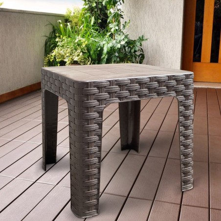 Tavolo Basso MONACO da Giardino MARRONE Effetto Rattan in Resina polipropilene