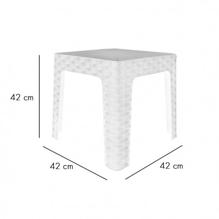 Tavolo Basso MONACO da Giardino Bianco Effetto Rattan in Resina polipropilene