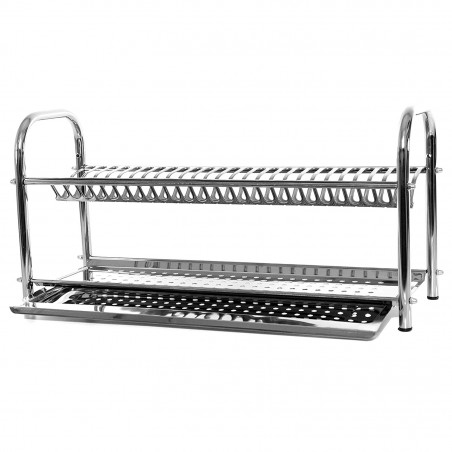 Scolapiatti Fisso da Appoggio in Acciaio Inox 80cm con Vaschetta Raccogli Gocce