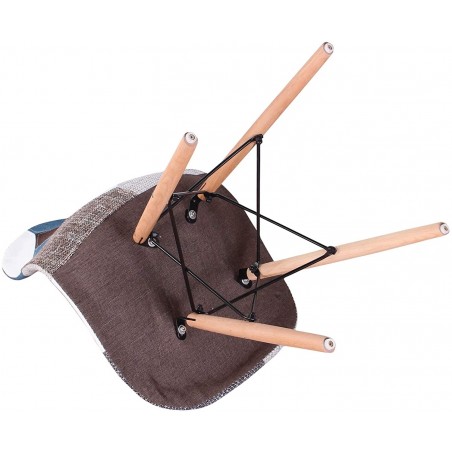 Sedia fantasy tessuto Patchwork 80x52x46cm con gambe in legno e seduta morbida