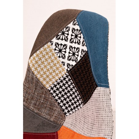 Sedia fantasy tessuto Patchwork 80x52x46cm con gambe in legno e seduta morbida