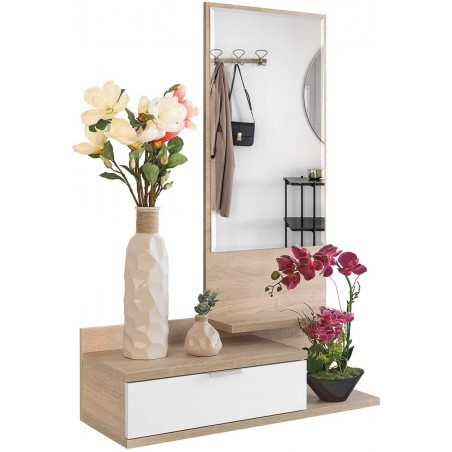 Mobile da Ingresso Dahlia con Cassetto e Specchio in Stile Moderno 116x81x29 cm