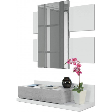 Mobile da Ingresso 265797 Tekkan Cassetto e Specchiera Design Moderno 75x29x116