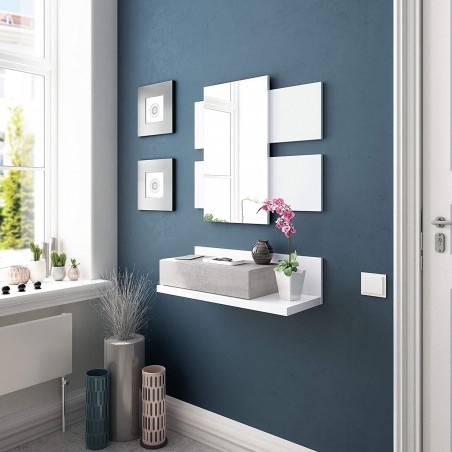 Mobile da Ingresso 265797 Tekkan Cassetto e Specchiera Design Moderno 75x29x116