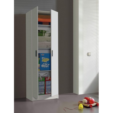 Armadio Multiuso 249537 Mobile a 2 Ante 4 ripiani Bianco in Melamina 59x37x180cm